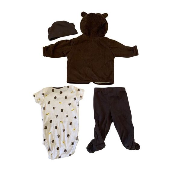 Lot of 4 Carters Monkey Baby Hat Pants Zip Up Hoodie One Piece 3 Months - Picture 2 of 10